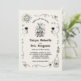 Convite Casamento Whimsical Com Campos De Champanhe Desenh