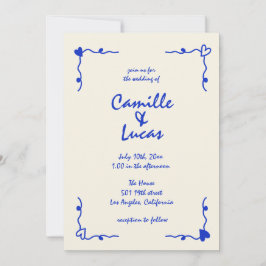 Convite Casamento Whimsical com Letra Azul