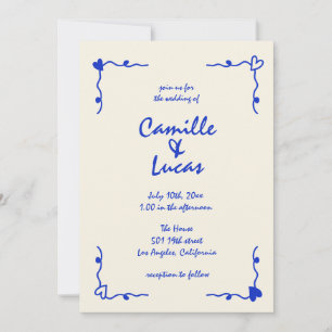 Convite Casamento Whimsical com Letra Azul