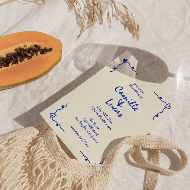 Convite Casamento Whimsical com Letra Azul (Criador carregado)
