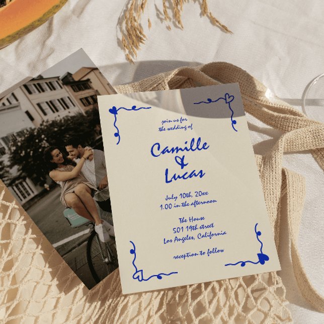 Convite Casamento Whimsical com Letra Azul (Criador carregado)