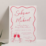 Convite Casamento Whimsical Curvy Desenhado Mão<br><div class="desc">Um convite de casamento feito à mão,  com ondas e um copo de champanhe. Ajuste os nomes e o sinal " " para obter o melhor ajustado.</div>