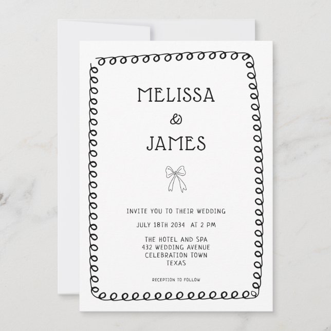 Convite Casamento Whimsical De Arco Desenhado À Mão (Frente)