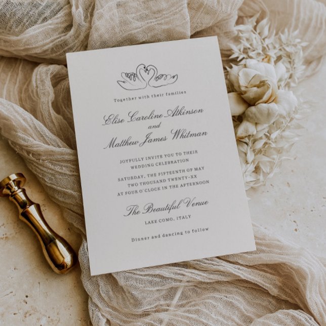 Convite Casamento Whimsical De Cisnes Ilustradas (Criador carregado)