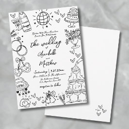 Convite Casamento Whimsical De Mão Desenhada Quirky
