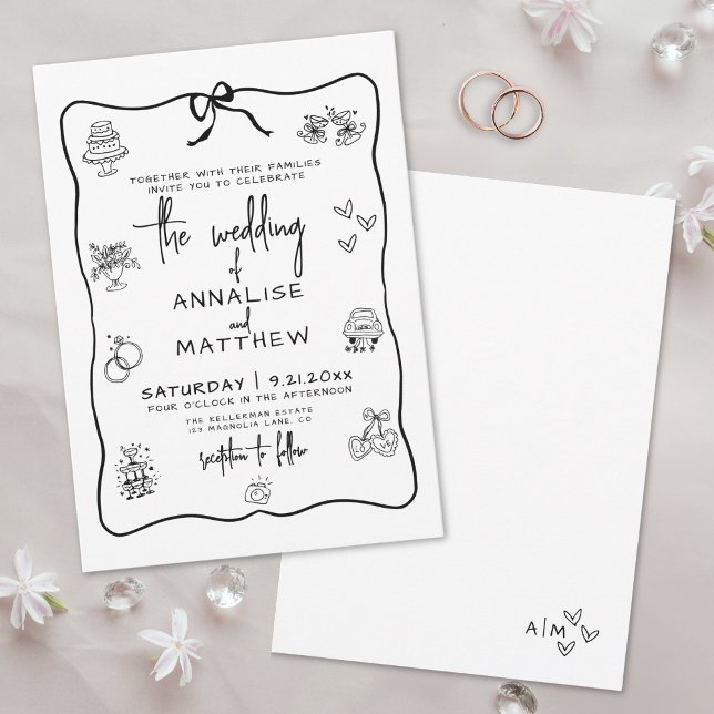 Convite Casamento Whimsical De Mão Desenhada Quirky (Hand Drawn Quirky Whimsical Wedding Invitation)