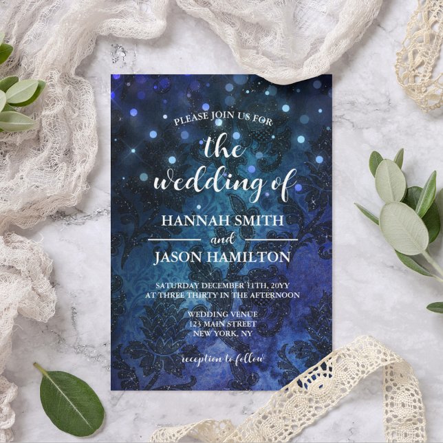 Convite Casamento Whimsical Encantado Azul-Marinho Elegant (Elegant Navy Blue Enchanted Whimsical Wedding Invitation
)
