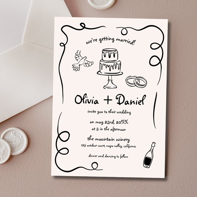 Convite Casamento Whimsical Francês Negra Francês com Dese (Criador carregado)