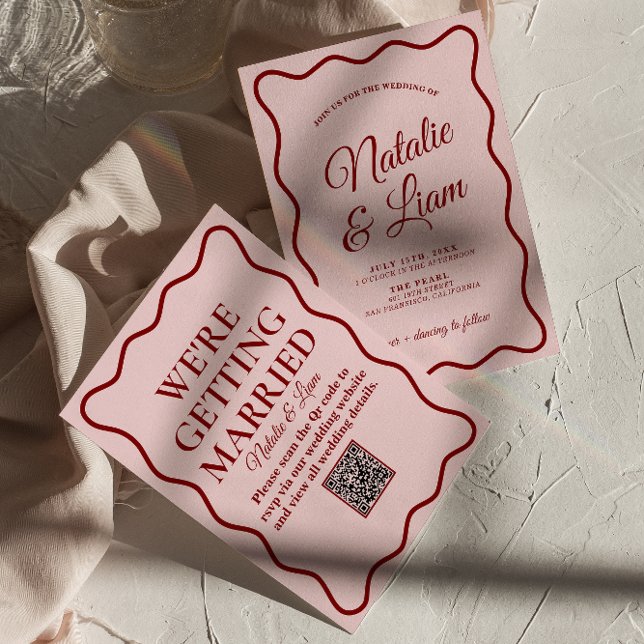 Convite Casamento Whimsical Moderno Negrito Código QR (Criador carregado)