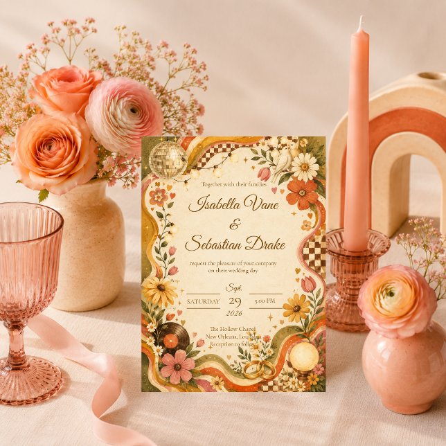 Convite Casamento Whimsical Retro Disco (Criador carregado)