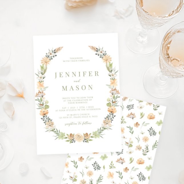 Convite Casamento Whimsical Vanilla Floral Bohemian Wreath (Criador carregado)