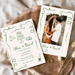 Convite Casamento Whimsical Verde Com Foto Vintage Desenha<br><div class="desc">Ponha o tom para uma celebração de eterno com este Convite de Casamento Whimsical Francês Vintage, Desenhado à Mão. Apresentando ilustrações florais artísticas e intrincadas e uma fonte romântica inspirada na safra, esta design exumenta elegância e charme. Seus elementos balísticos se combinam perfeitamente com a estética rural francesa, criando um...</div>