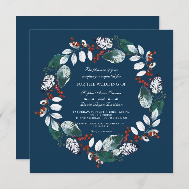 Convite Casamento Whimsical Winter Wreath (Frente/Verso)