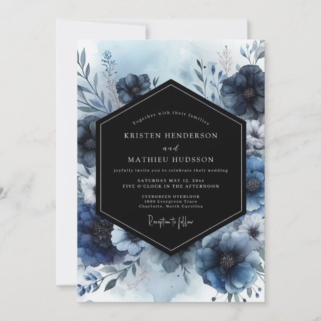 Convite Casamento Whimsy Indigo Bloom (Frente)