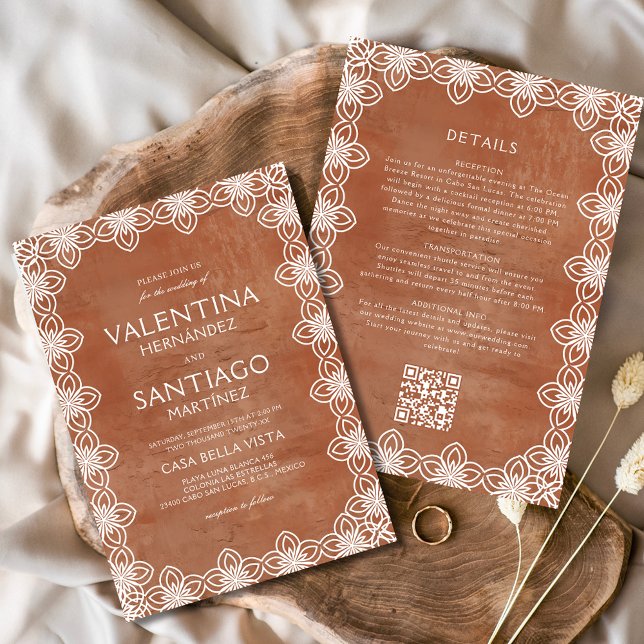 Convite Casamento White Boho do Papel Picado Terracotta (Criador carregado)