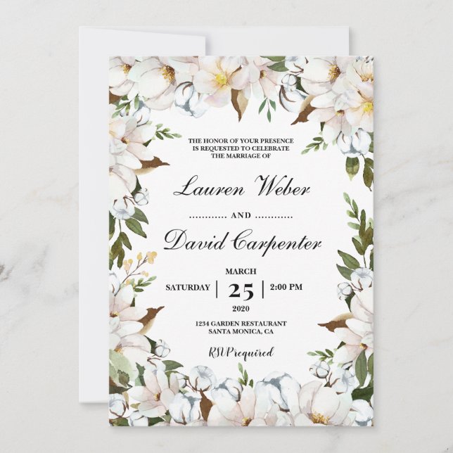 Convite Casamento White Floral (Frente)