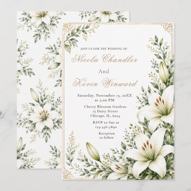 Convite Casamento White Lily (Frente/Verso)