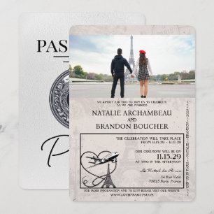 Convite Casamento White Paris Passport