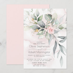 Convite Casamento  Woodland Greenery Boho Pink Rose