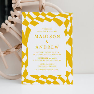 Convite Casamento Xadrez Amarelo Retrô