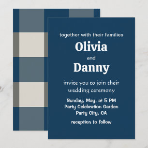 Convite Casamento Xadrez Búfalo Branco Cinza Azul