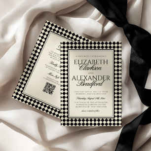 Convite Casamento Xadrez Diamante Retro Dinheiro Antigo