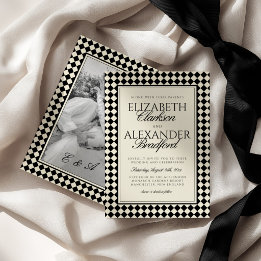 Convite Casamento Xadrez Diamante Retro Dinheiro Antigo