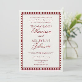 Convite Casamento Xadrez Harlequim Merlot Vermelho