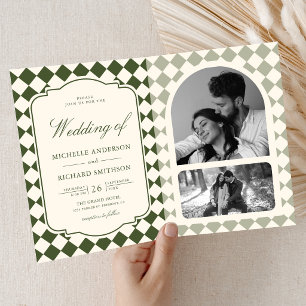 Convite Casamento Xadrez Verde Oliva Marfim Dinheiro Antig