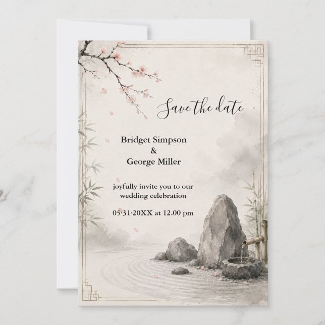 Convite Casamento Zen Sakura Harmonia Botânica (Frente)