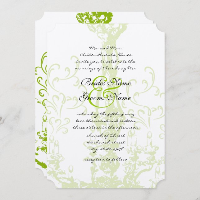 Convite Casamentos Antiquados de Chandelier com Vintage Ve (Frente/Verso)