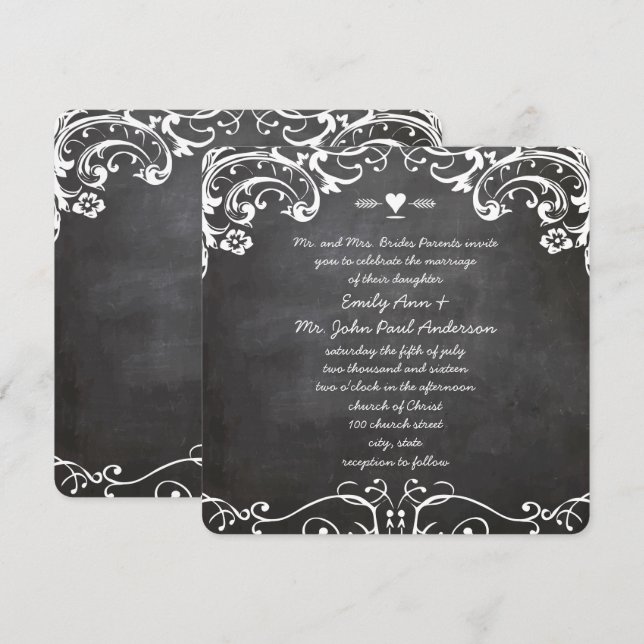 Convite Casamentos com Tipografia de Quadro Negro (Frente/Verso)