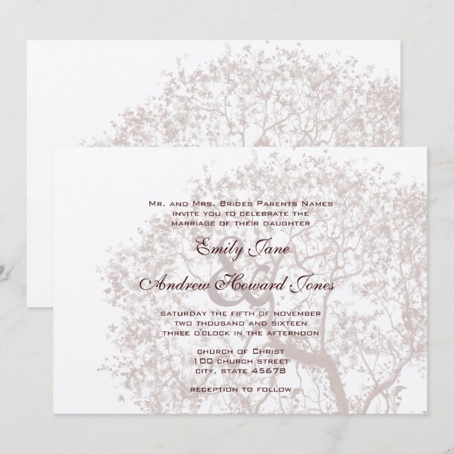 Convite Casamentos de Árvores Marrom Rústicas (Frente/Verso)