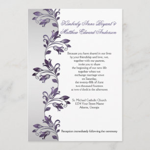 Convite Casamentos de Ornamentados Florais de Roxo e Prata