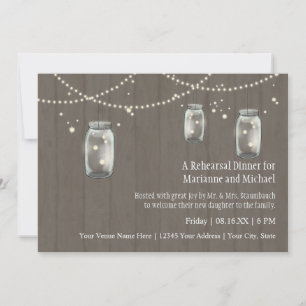 Convite Casamentos noturnos de Mason Jar Rustic Country