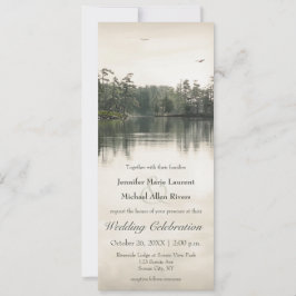 Convite casamentos tranquilo e rústico lago reflexo