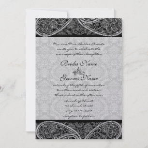 Convite Casamentos Vintage Paisley Preto Damask