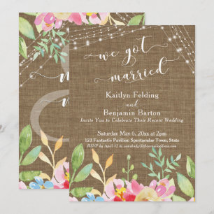 Convite Casamos em Burlap com Flores e Luzes