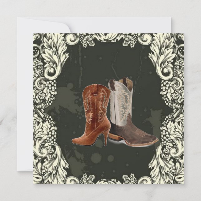 Convite casando botas de cowboy ocidental casamento (Frente)