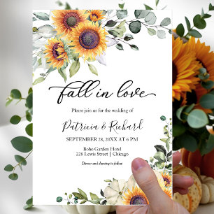 Convite Casar com Flores Verdejantes de Girassóis no Outon