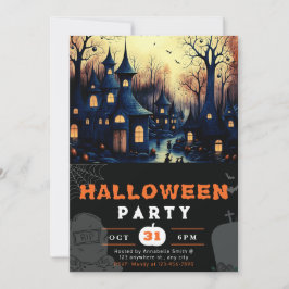 Convite Casas Assombradas da Cidade Aboboras Halloween