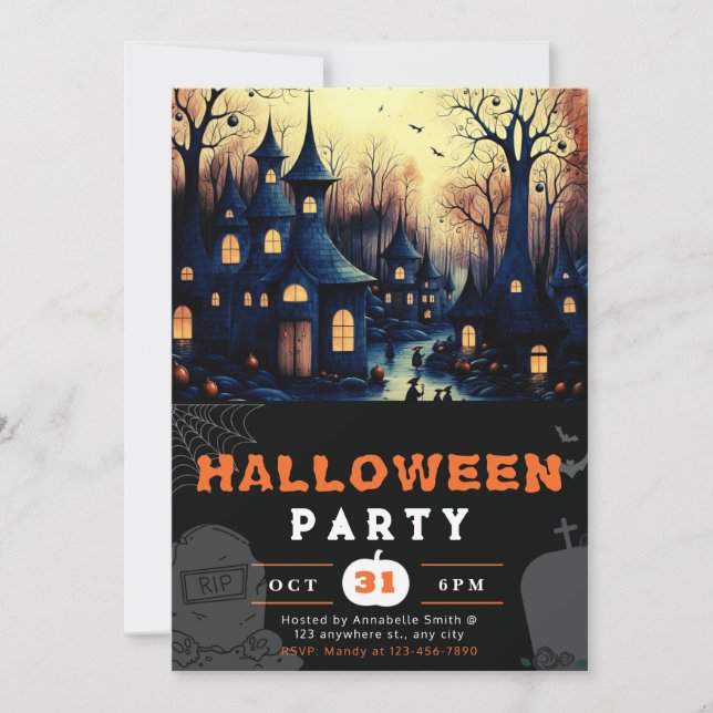 Convite Casas Assombradas da Cidade Aboboras Halloween (Frente)