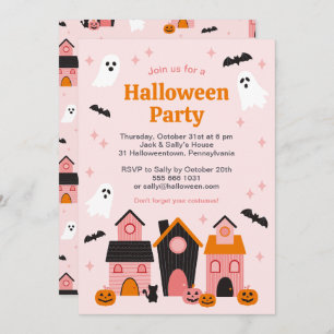 Convite Casas Assombradas de Halloween Cute Spooky