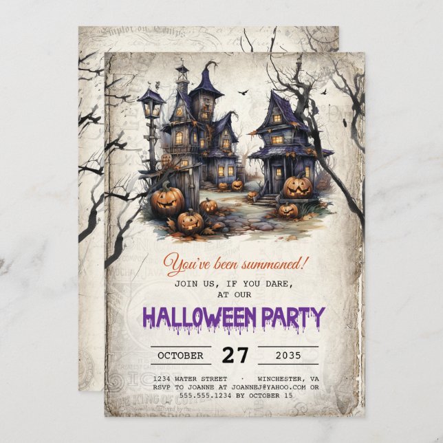 Convite Casas Assombradas Festa de Halloween Spooky (Frente/Verso)