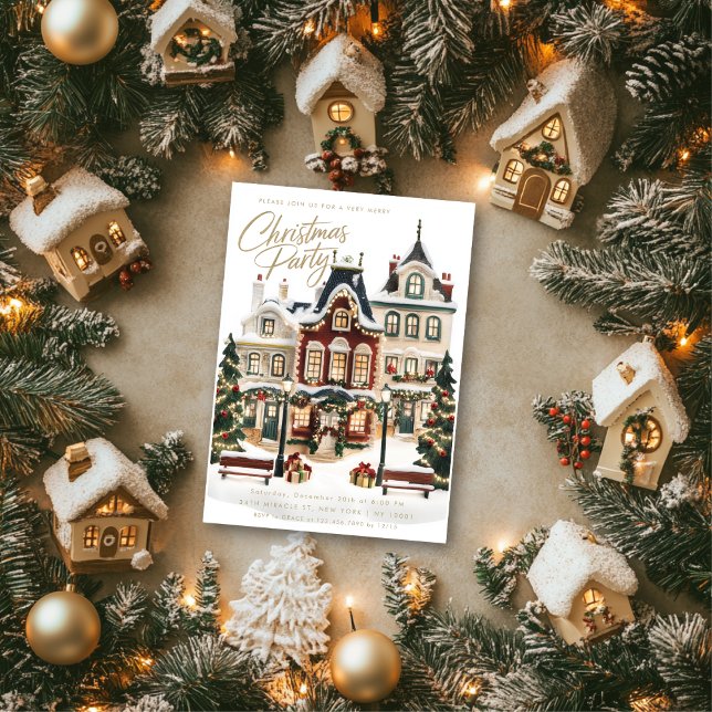 Convite Casas de Aldeia Clássicas Elegantes Festa de Natal (Criador carregado)