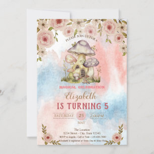 Convite Casas de Cogumelo Aquarela Flores Splash Aniversár