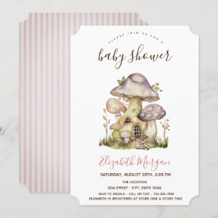Convite Casas de Cogumelo Listras Rosa Baby Shower