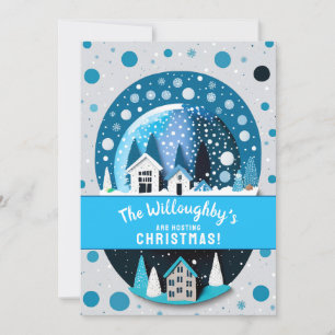Convite Casas de Inverno Azul e Branco em Globo de Neve