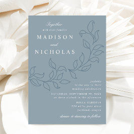 Convite Casca de Folhas Azul Empoeirado Casamento