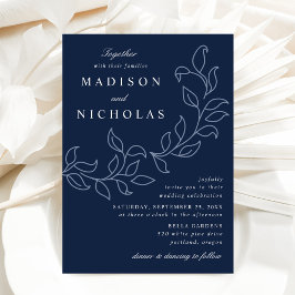 Convite Casca de Folhas Casamento Azul Marinho